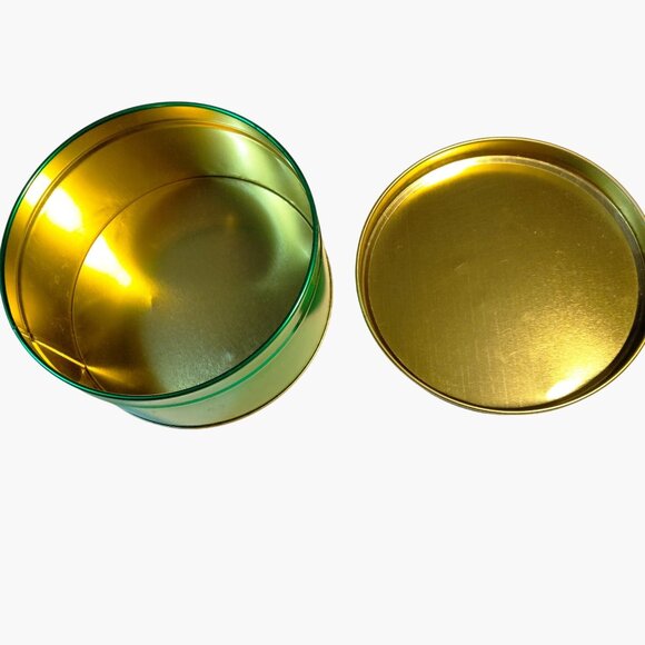 Green Red Round Metal Storage Tins Canisters Lot 2 Cookie Candy Gift - Picture 6 of 12